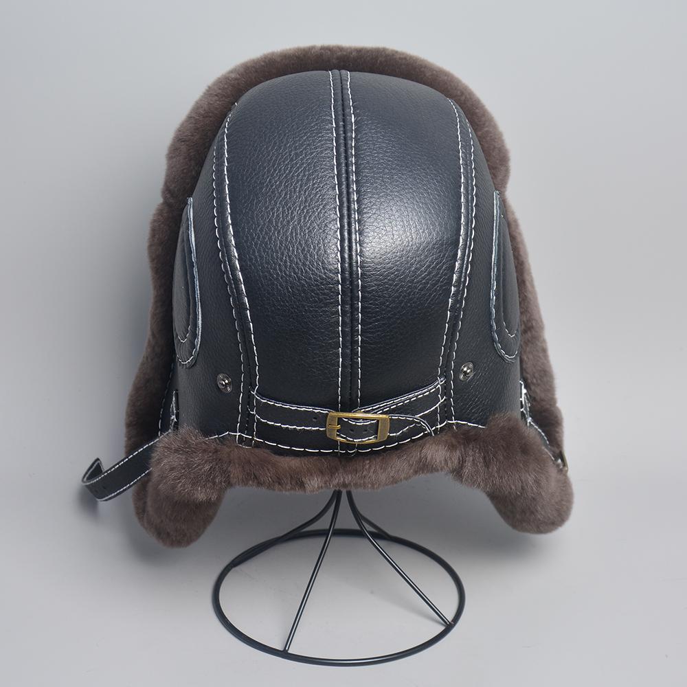 New Men's 100% Natural Rex Rabbit Fur Bomber Hats Winter Russian Man Warm Real Sheepskin Leather Hat Male Real Fur Caps