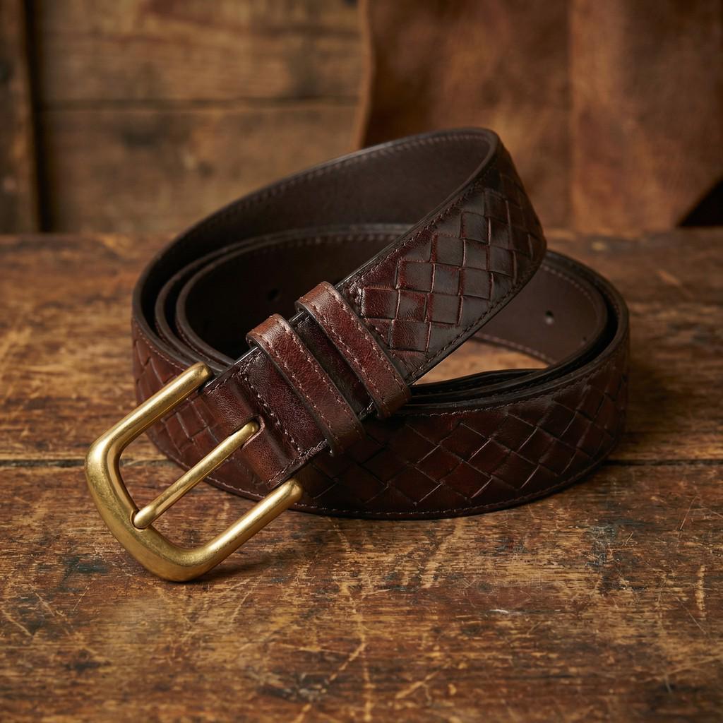 Men s Retro Genuine Cowhide Leather Belt with Brass Buckle 125 cm