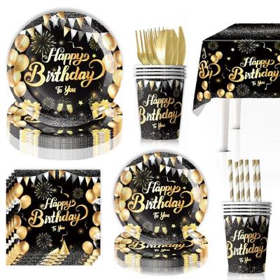High End Disposable Party Tableware Black Gold Brilliants Pattern Food Grade Materials Hassle Release Cleanup Solution