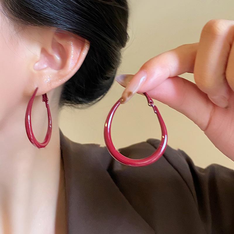 Silbernadel Ankara Rot Geometrisch Große Creolen für Damen - High-End Retro-Stil