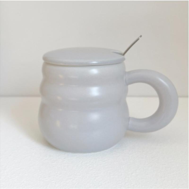 Ceramic Cup Milk Coffee Mug Couple Cute Water Cup with Lid and Spoon Nordic Style