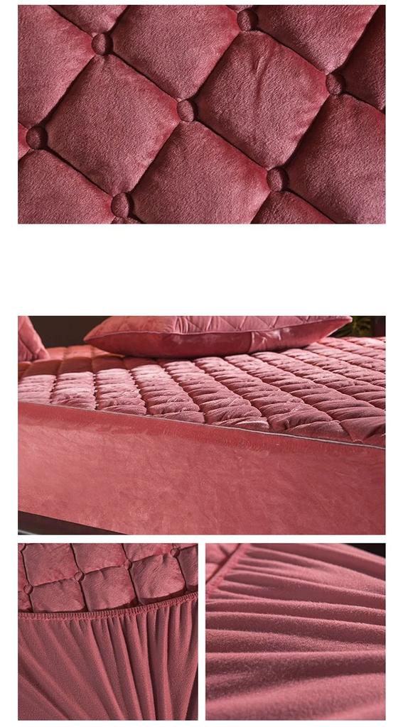 Kristall-Samt, dicker, gesteppter Matratzenbezug, warmer weicher Plüsch, gestepptes Spannbettlaken für Queen-Size-Betten, ohne Kissenbezug