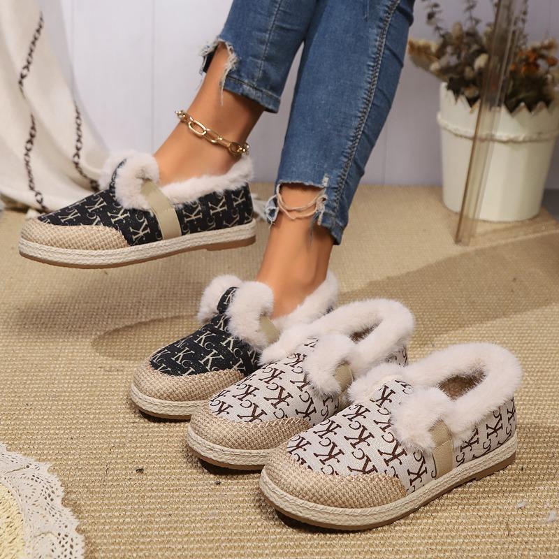Fashion Winter Velvet and Thickened Cotton Shoes Middle-aged and Elderly New Cloth Shoes Women's Flat-soled Non-slip Warm Shoes