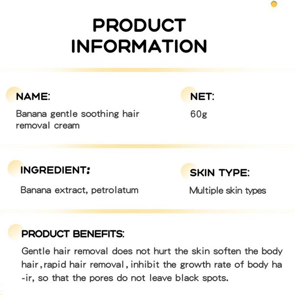 Bananen-Haarentfernungscreme, Haarentfernungsmittel für die Achselhöhle, natürliches, mildes Haarentfernungsmittel, Haarentfernungslotion für Beine, Arme und Körper, 60 g