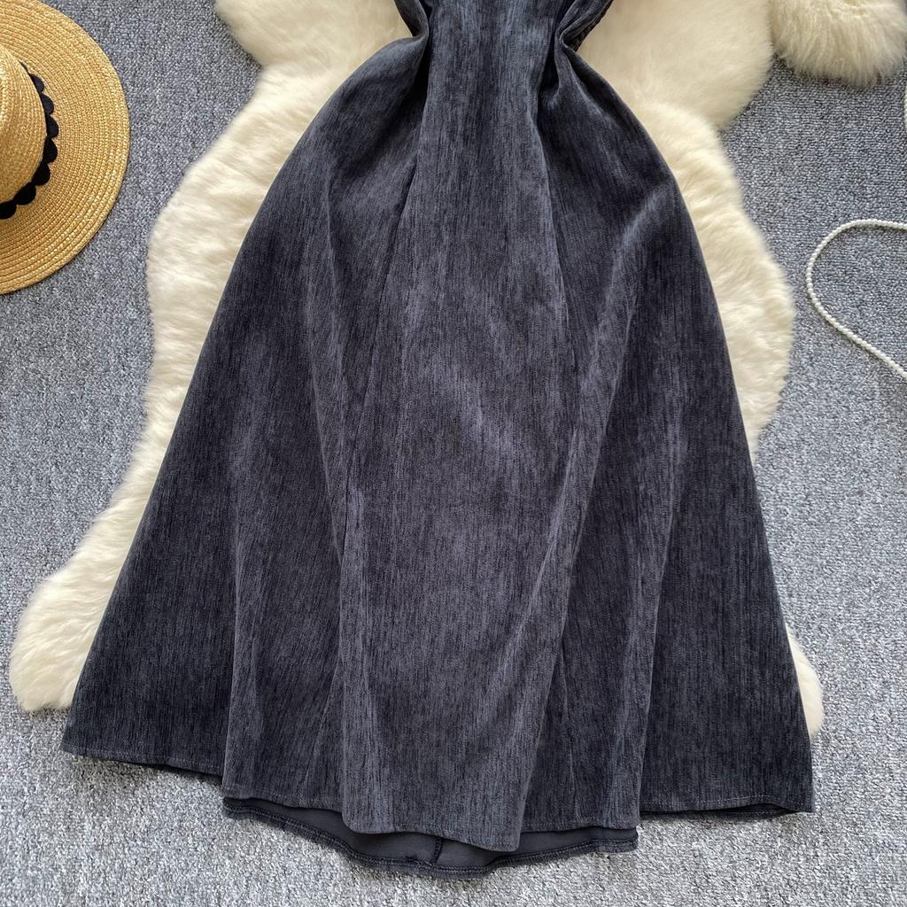 Toamnă Iarnă Anglia Stil Vintage Femei Rochii Midi Lungi din Catifea Cord cu Bretele Spaghetti