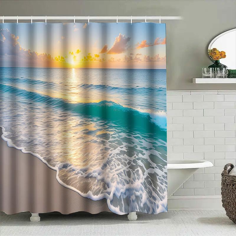 Bella Tenda da Doccia Stampata con Spiaggia al Tramonto Impermeabile Decorazione Bagno Miglioramento Casa Tessuto Impermeabile Tende da Bagno Morbida Pl