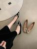 Fashion Khaki/Black Women Flats Loafers Pointed Toe Shallow Slip On Ladies Dress Shoes Rhinestone Buckle Flat Low Heeled Fashion Daily