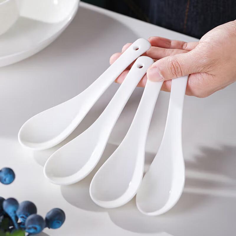 Pure White Ceramic Rice & Soup Spoons Set