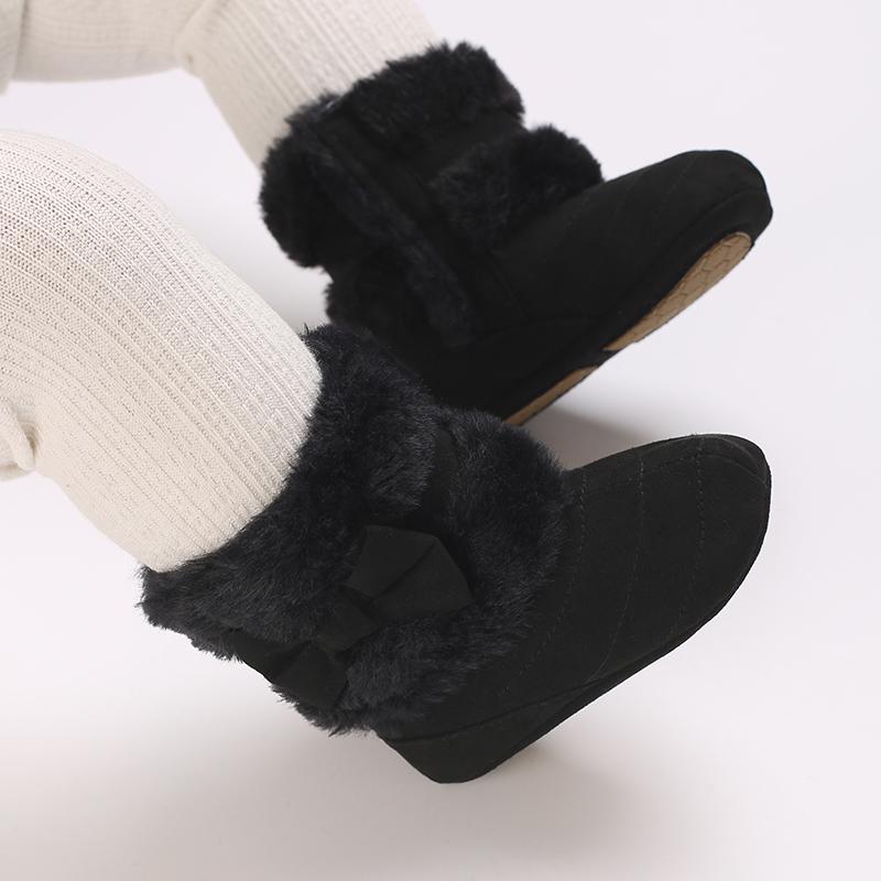 0-18M Babyschuhe Mädchen Winter Plüsch Komfort Schneestiefel Niedliche Schleife Baumwollschuhe Baby Weichbesohlt Rutschfeste Kleinkindschuhe