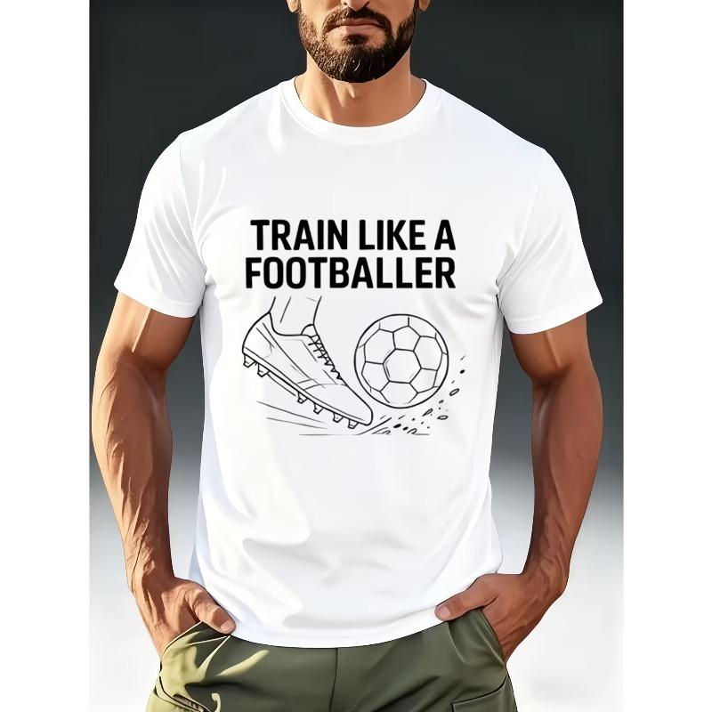 

Men s Football Training T-Shirt with Print - Short Sleeve Round Neck Casual Sports Tee Suitable for Gym, Training & Casual Attire, Machine Washable 4XL білий