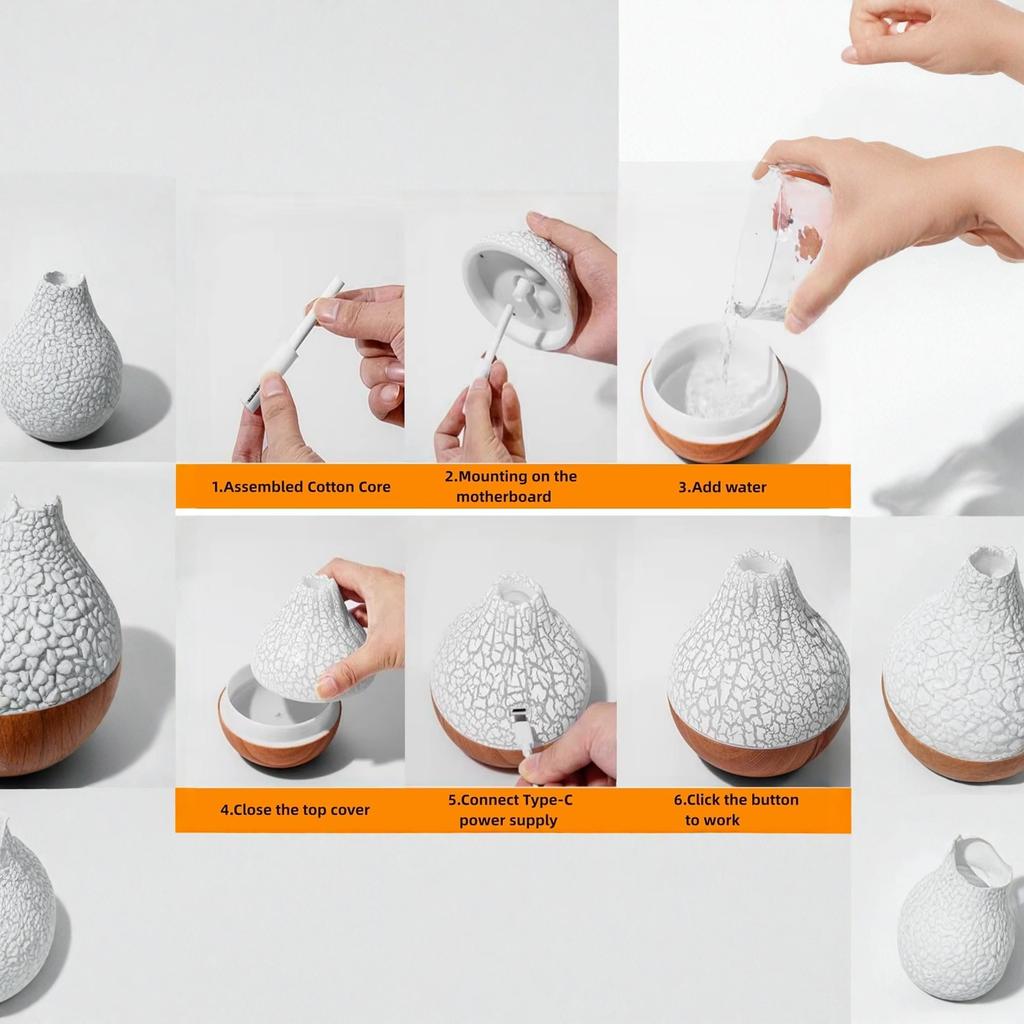 Volcano Humidifier USB Simulation Flame 7 Color Light for Bedroom