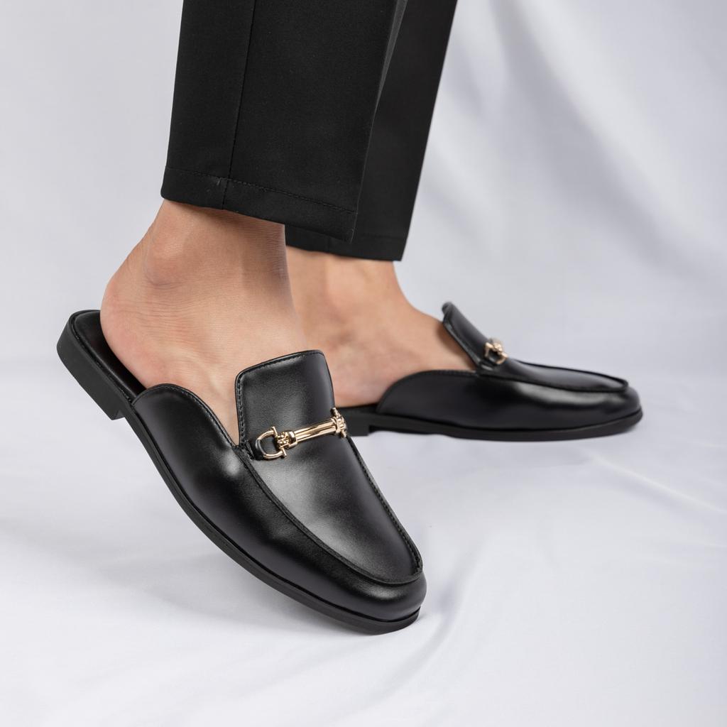 Fashion British Style Outdoor Slip On Men Half Drag Slippers Soft Comfortable Casual Leather Handmade Walking Shoes Designer Flats