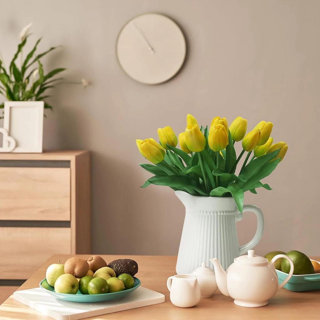 7pc Latex Tulip Artificial Flowers Bouquet Realistic Mother's Day Gift Easter for Wedding Home Kitchen Table Decoration