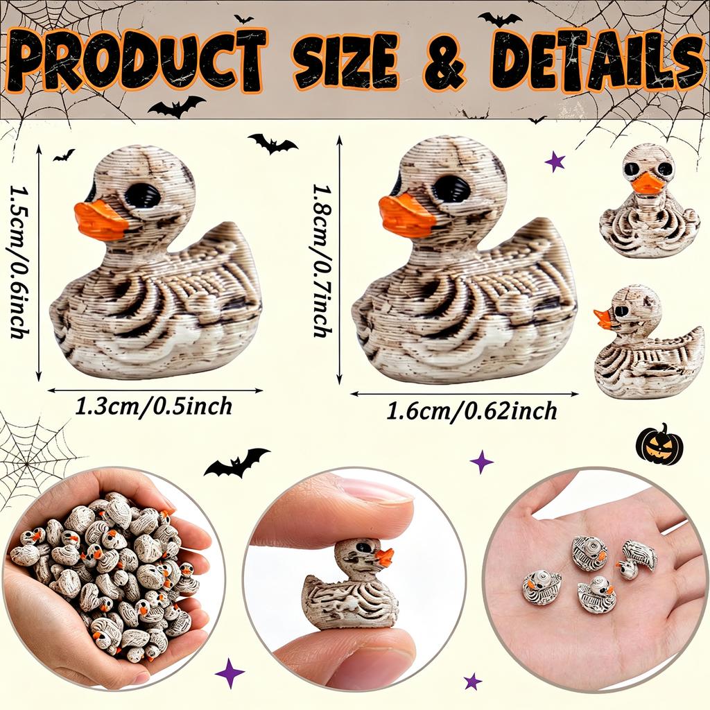 50-300PCS Mini Halloween Ducks Skull Ducks Gothic Skeleton Ducks Tiny Resin Ducks for Party Home Desk Office Garden Decoration