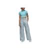 Jordan Solid Color Brand Logo Ribbed Collar Short Sleeve T-Shirt Women Tops Light-Blue DZ3333-464