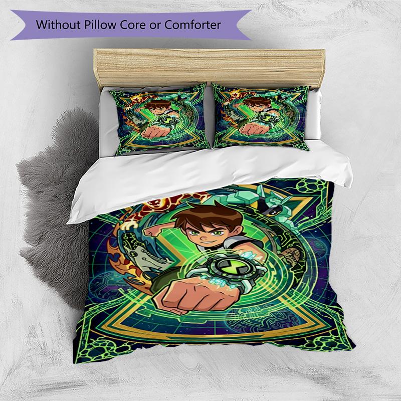 3-teiliges Bettbezug-Set (1 * Bettbezug + 2 * Kissenbezug, ohne Kern), Ben 10 Cartoon-Aufdruck Bettwäsche-Set, Schlafzimmer-Dekoration, Ganzjahres, Geburtstagsgeschenk