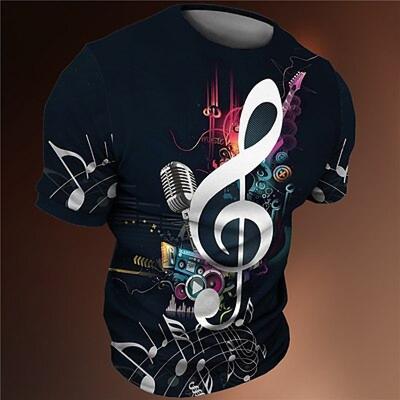 Ανδρικό T-shirt Μπλουζάκι Γραφικό Μουσικές Νότες Κυκλική Λαιμόκοψη Ρούχα Ένδυση 3D Εκτύπωση Εξωτερικού Χώρου Καθημερινό Κοντομάνικο Εκτύπωση Μόδας Σχεδιαστής Vintage