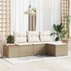 VidaXL 4-Piece Garden Sofa Set with Cushions Beige Poly Rattan Acacia 3348062