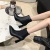 Black Winter Zipper Warm Plush Ankle Boots Women 8.5cm Square Heel Zip Lady Footwear Shoes Super Big Size