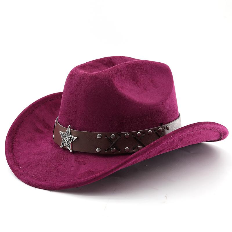 Western cowboy roll-up edge big edge cowboy hat bull head accessories leather velvet jazz hat riding hat