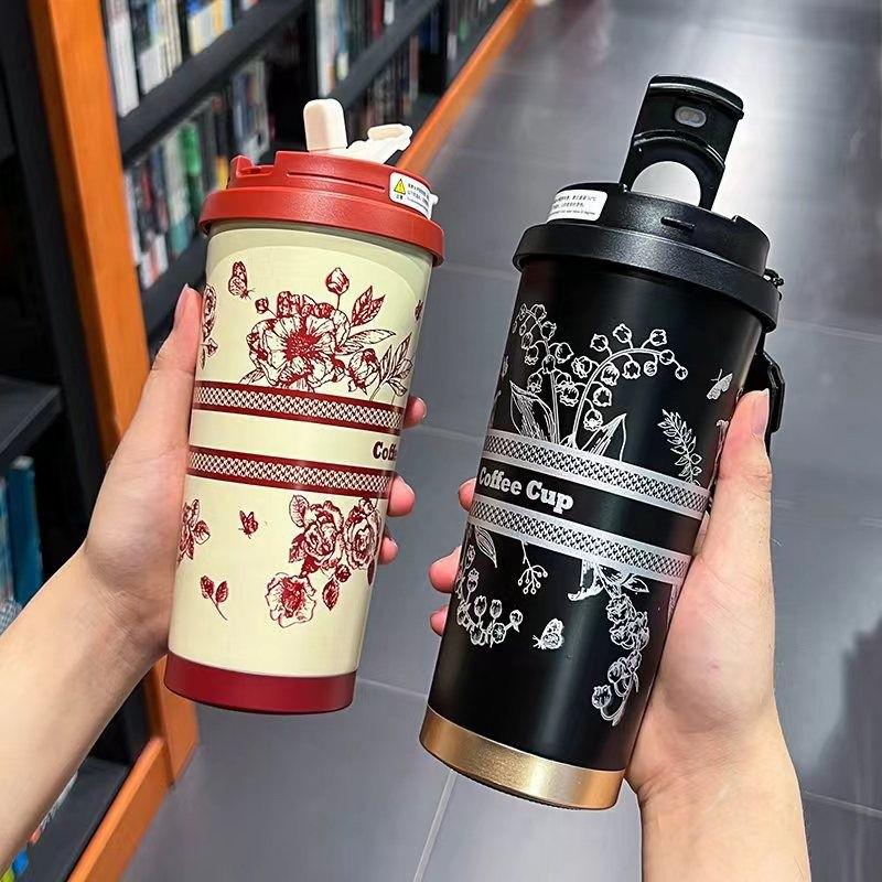 Stilvoller Thermobecher aus 316 Edelstahl mit Strohhalm - Anpassbares Logo-Geschenk