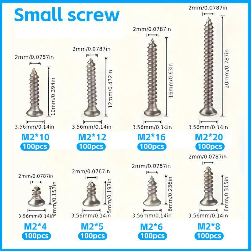 

Набор саморезов по дереву 800 шт., саморез по металлу с крестообразным плоским шлицем M2, набор саморезов