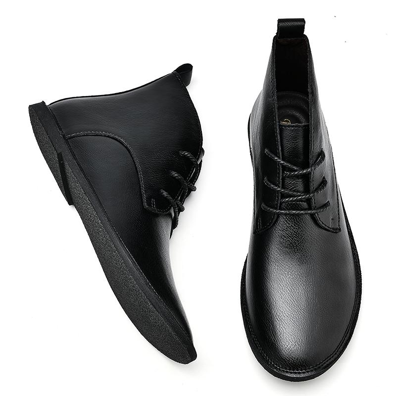 2024 New Stylish Leather Shoes Classic Male Basic Boots Leisure Walk Lace-Up Footwear Comfy Sneakers All-match Men's Ankle Boots
