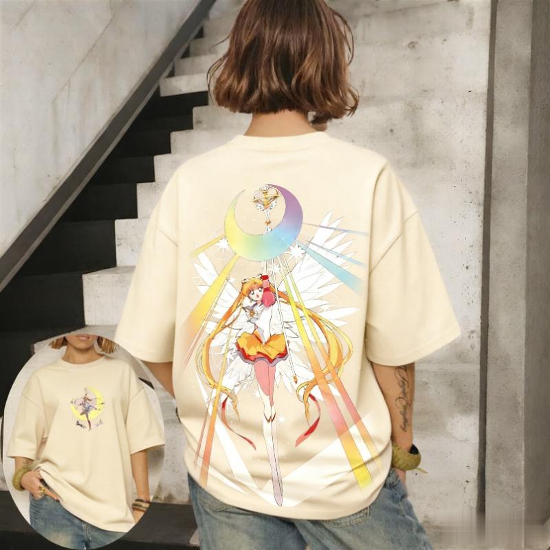 Sailor Moon Serena Casual Women Parent-Child Trend Short Sleeve T-Shirt Spring and Summer Oversized Comfortable Loose Y2k Top