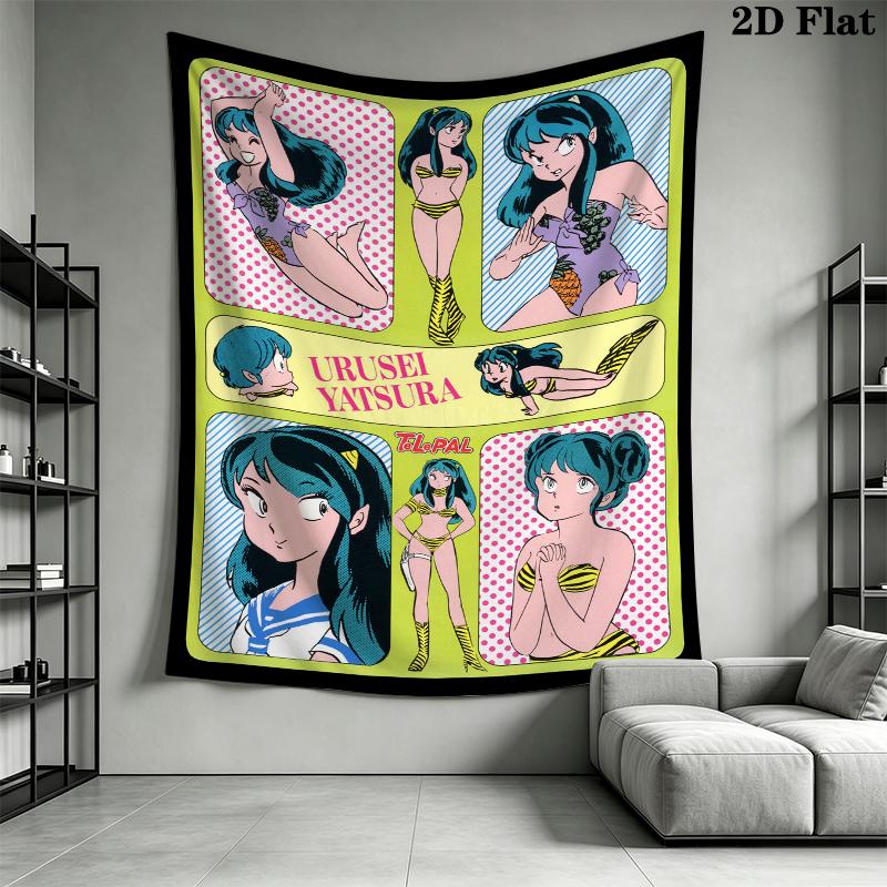 Urusei Yatsura Wall Tapestry Aesthetic Wall Hanging Printed Fabric Blanket Decorative Tapestries for Bedroom Living Room Home Decor