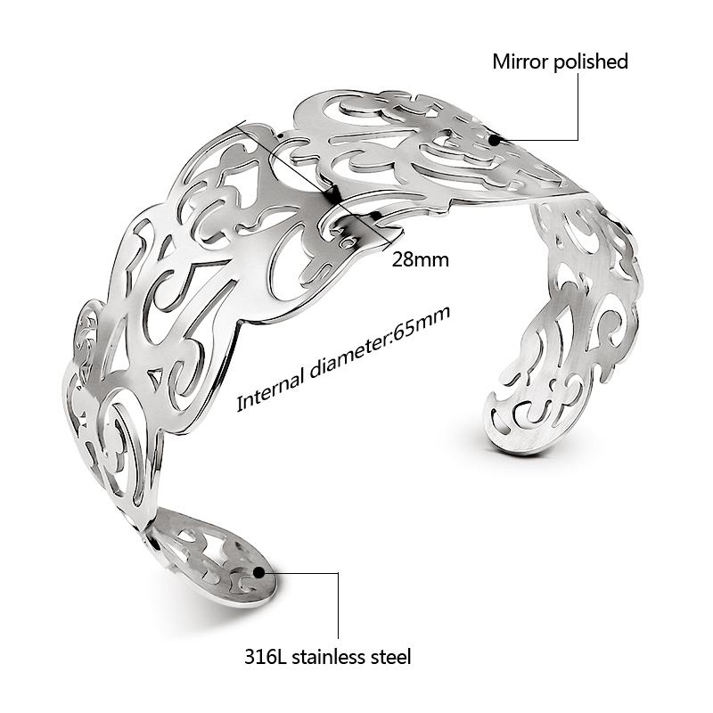 Adjustable Stainless Steel Hollow Arm Cuff Bangles Unisex Gold Silver Leaf Cuff Bracelets Trendy Jewelry for Women Men