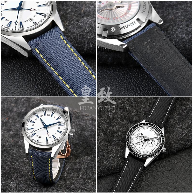 19mm 20mm Woven Canvas Watch Band Strap For Omega Seamaster 300 AT150 Fabric Leather Nylon AQUA TERRA 150 Blue Black Watchband