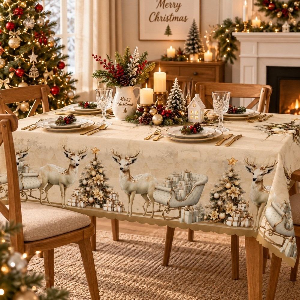 Oil-proof Christmas Santa Claus Tablecloth Waterproof Xmas Deer Table Mat Home Dector