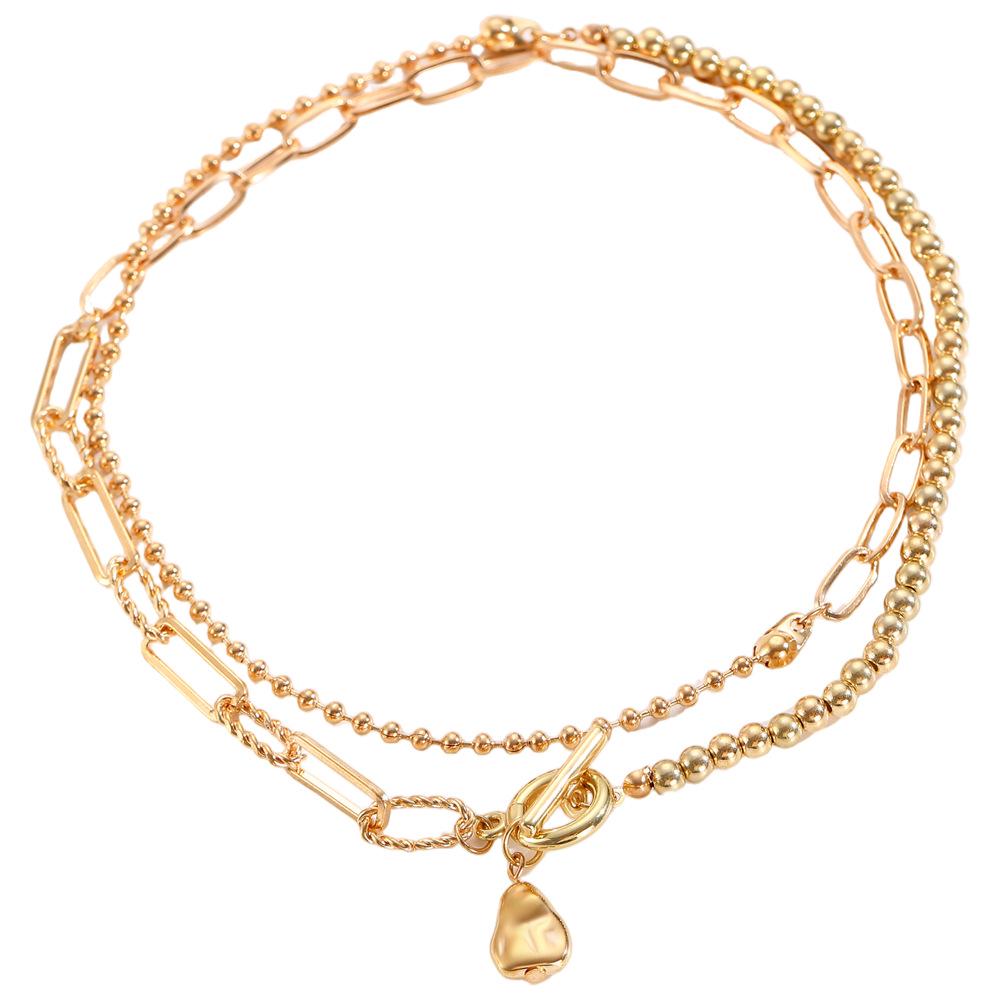 Vintage Style Pearl Bead Layered Necklace with OT Buckle