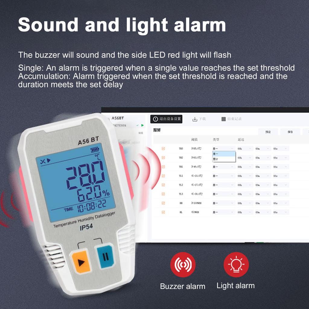 BT Temperature Humidity Data Logger Smart Thermometer Hygrometer 64000 Measurement Data Storage High Precision Sound