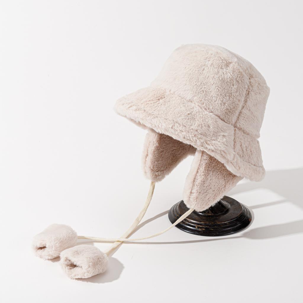 Ear-protecting fisherman  hat female autumn and winter new solid color warm hat detachable plush imitation rabbit hair