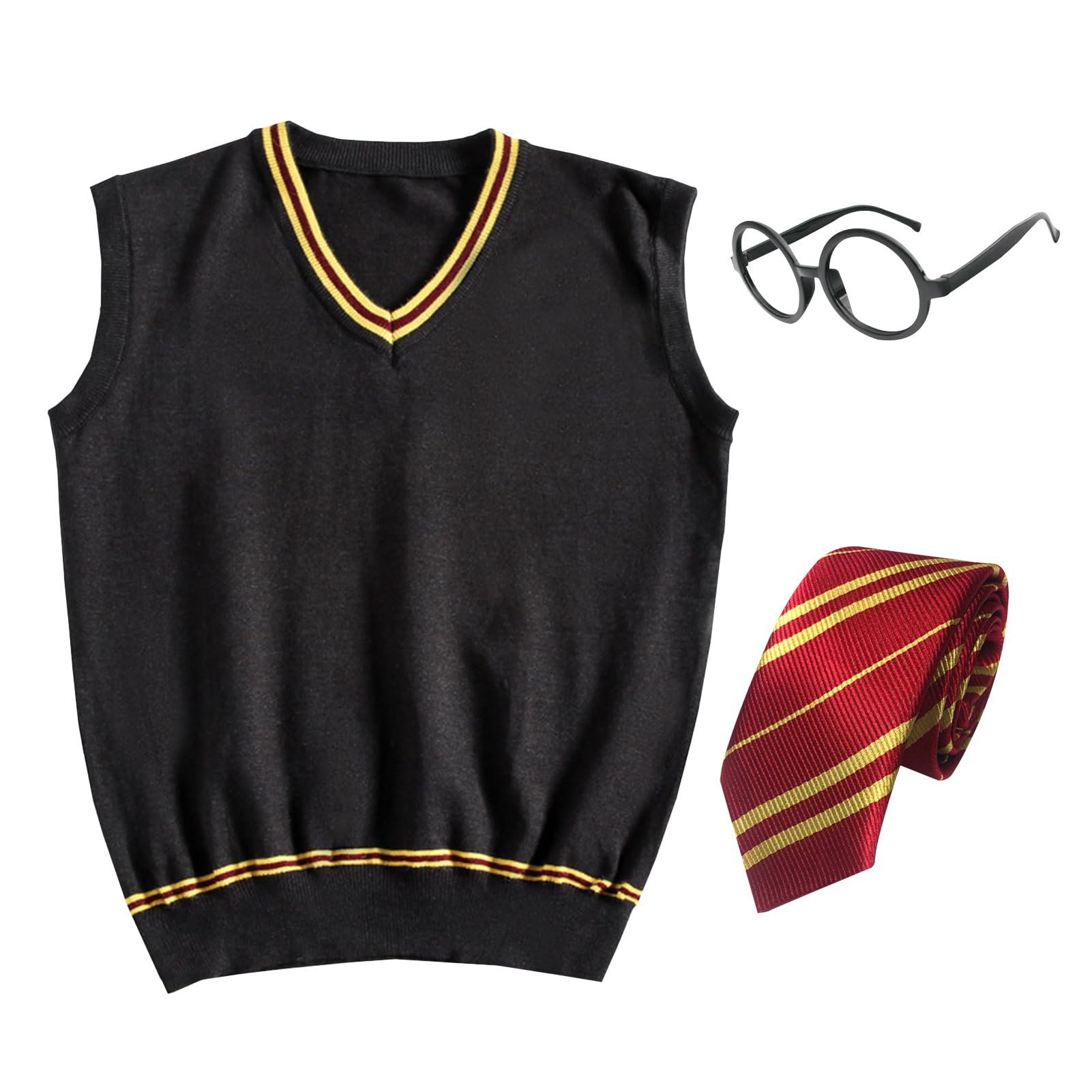 

Formemory 3-Piece Cosplay Set: Vest, Sweater, and Vest, Perfect for Halloween, Cosplay, and Everyday Wear, Unisex, Includes Vest, Tie, and Glasses