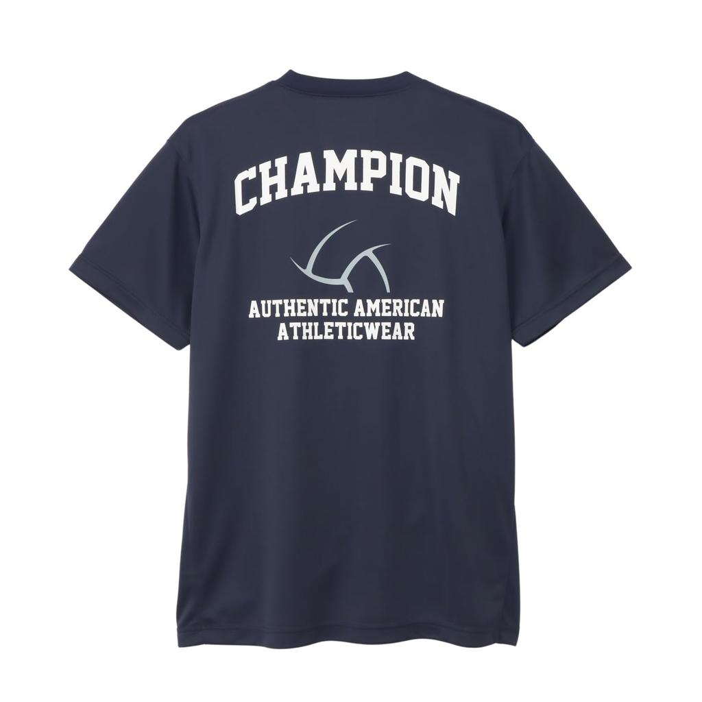 Champion Short Sleeve Round Odor Rubber Print Men's T-Shirt, Navy, C3-BV303, Neck, Antibacterial, Resistant, Breathable, Quick-Drying,