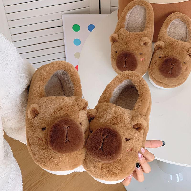 Capybara Slippers Non-slip Pufferfish Ladies Kids Home Cotton Shoes Boys Man Cute Kapibala Girls Plush Slipper