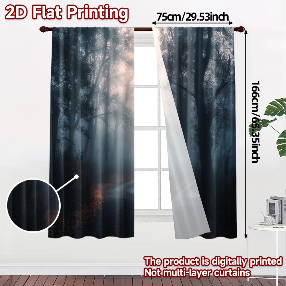 2pcs, 2D FLAT PRINTING Curtains (Without Rod) Foggy Pathway Print Modern Curtains Versatile Fabric Curtains Holiday Decorative