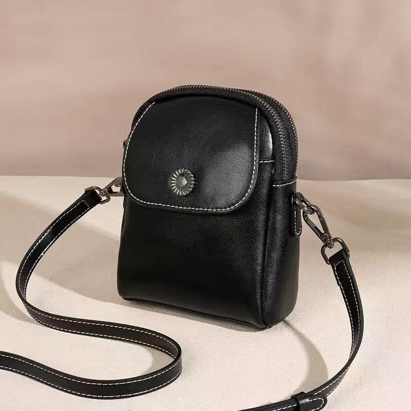 2026 New Genuine Leather Vertical Crossbody Bag for Women - Versatile, Multi-Layer, Fashionable, High-End Phone Bag