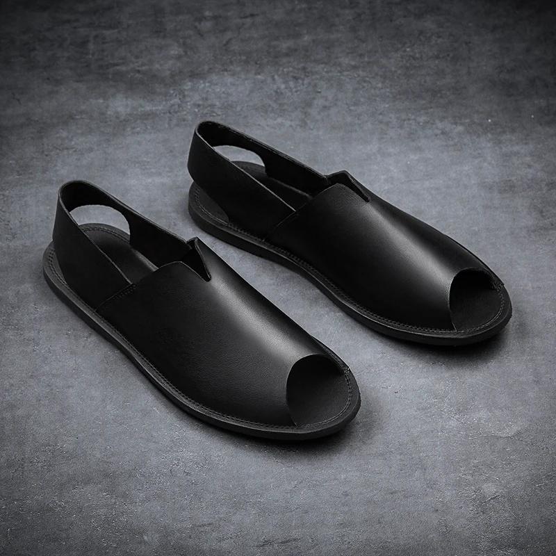 Fashion 2025British Style Roman Sandals Summer Mens Casual Leather Outdoor Anti-skid Driving Shoes Breathable Trendy Soft Soled Sandals