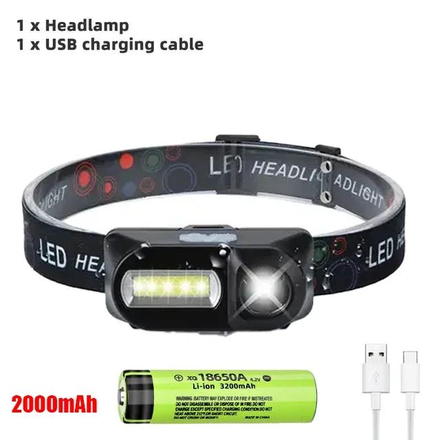 Powerful COB+LED Headlamp 18650 2000MaH Rechargeable Headlight Waterproof Head Lamp Bright Head Flashlight for Camping Cycling