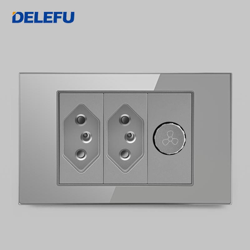 DELEFU Brazil Standard Grey Glass Panel 20A 10A Smart Switch CAT6 Network Socket USB Type-C Wall Outlet Household Charging