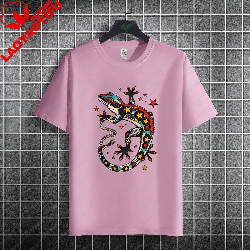Unisex Unisexs Casual Attire For Geckothemed Streetwear Outfits Pure Cotton Short Sleeve Round Neck Fashion Tshirt