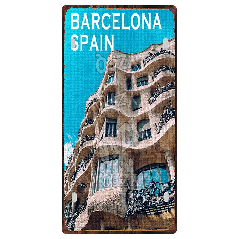 Spain Seville Barcelona Travel Souvenir LIsence Metal Signs Plaque Decorative Wall Art Shop Club Bar Home Decor 30X15CM DC-1054A