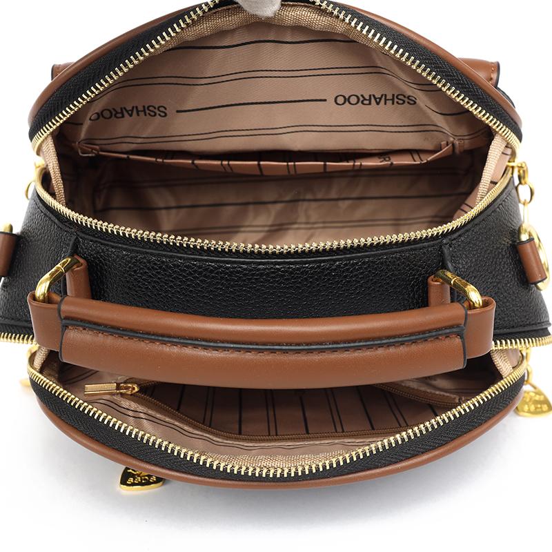 Women's PU leather top handle crossbody bag with multiple pockets, stylish contrasting color matching, and simple shoulder bag