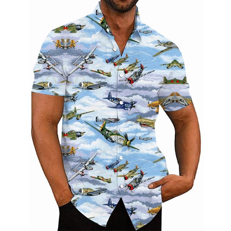 

3d Print Fighter Plane Graphic Shirt For Men Summer Casual Oversized Hawaiian Shirts & Blouses Streetwear Men s Button Up Shirt XL