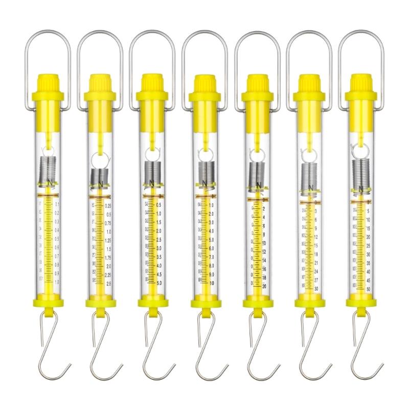 Classroom Essential Yellow Force Meter Cylinder Spring Scale With Clear Measurement Marking From 1N To 50N Capacity
