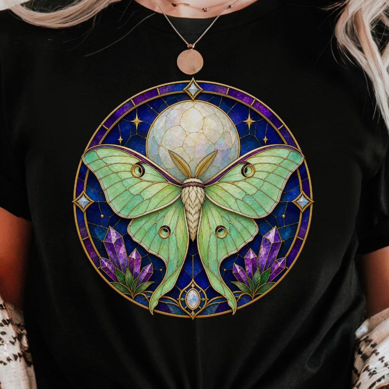 Stained Glass Luna Moth Shirt | Celestial Moon Nature Tee XL