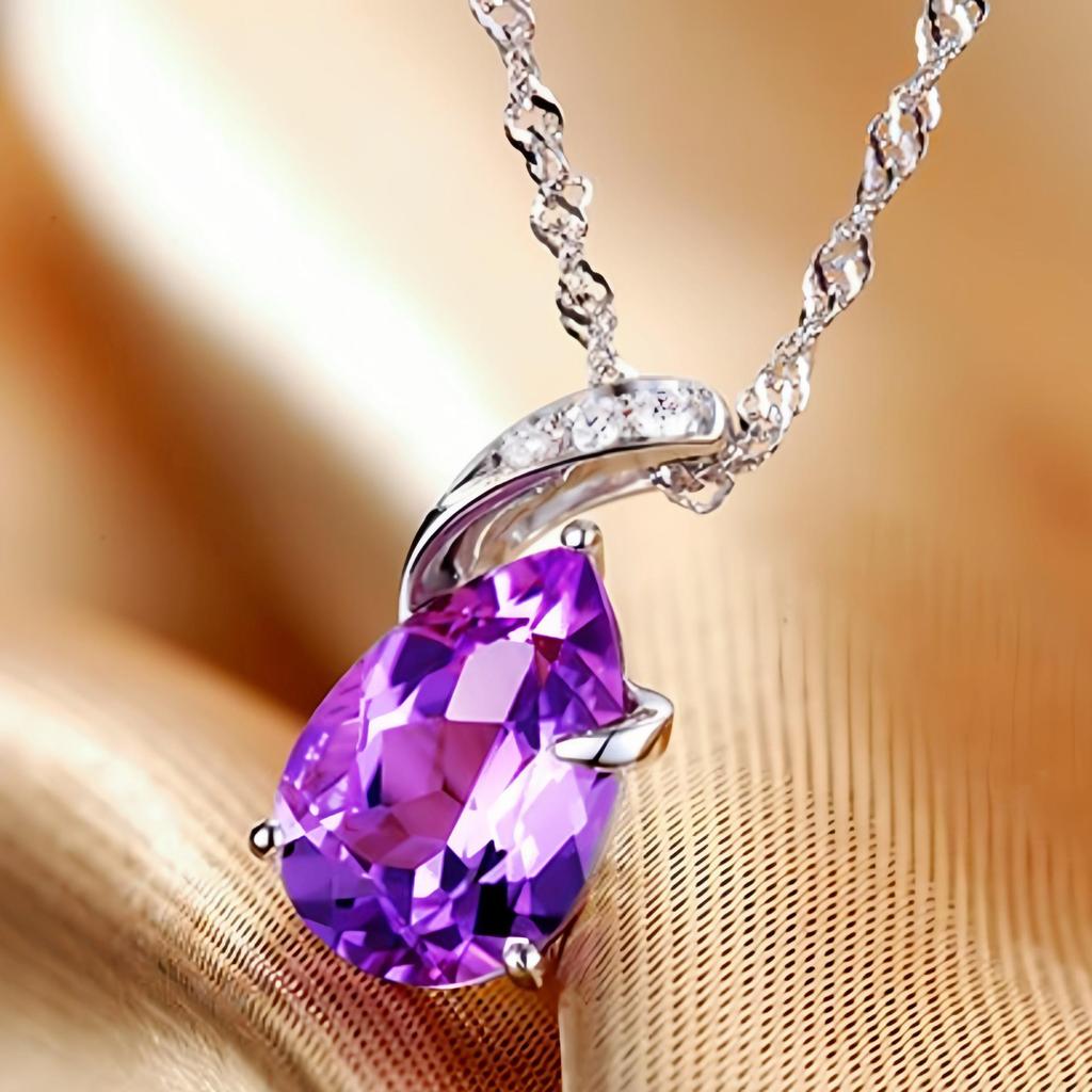 Yi Hua Amethyst Heart Crystal Pendant Necklace for Women